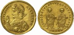 The Roman Empire Constantius II, 337 - 361 No.: 304 Schätzpreis - Estimate CHF 45000.- Medallion of 2 solidi, Antioch circa 347-355, 8.89 g. CONSTANTIVS - AVGVSTVS Halflength bust l., wearing rosette 