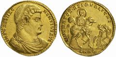 The Roman Empire Magnentius, 350 - 353 No.: 307 Schätzpreis - Estimate CHF 45000.- Medallion of 3 solidi, Aquileia circa 351, 13.35 g. IMP CAES MAG - NENTIVS AVG Bareheaded, draped and cuirassed bust 