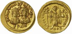 Byzantine Gold Coins Justin II and Tiberius Constantine, 26 September - 5 October 578 No.: 381 Schätzpreis - Estimate CHF 40000.- Solidus circa 578, 4.46 g. D N IVSTINI ET COSTAN P P Crowned busts of 