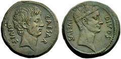 Octavianus Bronze, Italy 38, Æ 21.98 g. CAESAR – DIVI·F Bare head of Octavian r. Rev. DIVOS – IVLIVS Laureate head of Julius Caesar r. Babelon Julia 98. C 3. Sydenham 1336. RPC 620. Sear Imperators 30