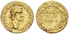 The Roman Empire Gaius, 37 – 41 Aureus, Lugdunum 40, AV 7.94 g. C CAESAR AVG PON M TR POT III COS II Laureate head r. Rev. S P Q R / P P / OB C S within oak wreath. C 20. BMC 29. RIC 27. CBN 37. Giard