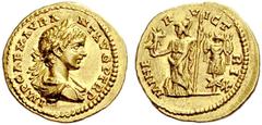 The Roman Empire Caracalla augustus, 198 – 217 Aureus, Laodicea 198, AV 7.24 g. IMP CAE M AVR A – NT AVG P TR P Laureate and draped bust r. Rev. MINE – R – V – ICT – RIX Minerva standing l., holding V