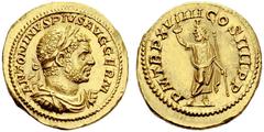 The Roman Empire Caracalla augustus, 198 – 217 Aureus 216, AV 6.74 g. ANTONINVS PIVS AVG GERM Laureate, draped and cuirassed bust r. Rev. P M TR P XVIIII COS IIII P P Serapis standing facing, head l.,