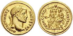 The Roman Empire Diocletian, 284 – 305 Aureus, Cyzicus 293, AV 5.35 g. DIOCLETIANVS – AVGVSTVS Laureate head r. Rev. CONCORDI – A AVGG N N Diocletian and Maximian seated l., both holding globe and par