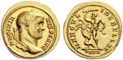 The Roman Empire Maximianus Herculius, 286 – 305 Aureus 294, AV 4.77 g. MAXIMIA – NVS P F AVG Laureate head r. Rev. HERCVL – I DEBELLAT Hercules standing l., fighting Hydra with club in r. hand; in ex
