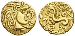 Celtic Gaul Central Gaul, Parisii Stater, Mint A 100-57 BC, AV 7.21 g. Stylized head of Apollo r. Rev. Stylized horse galloping l.; above, ornate wing and below, rosette. De la Tour 7782. Colbert de B