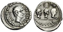 The Roman Empire Octavian as Augustus, 27 BC – 14 AD C. Marius C F Tro. Denarius 13 BC, AR 3.89 g. AVGVSTVS – DIVI F Bare head r.; all within oak wreath. Rev. C MARIVS TR – O – III – VIR Head of Julia