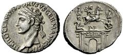 The Roman Empire In the name of Nero Claudius Drusus, father of Claudius Denarius 41-48, AR 3.88 g. NERO CLAVDIVS DRVSVS GERMANICVS IMP Laureate head l. Rev. Triumphal arch surmounted by equestrian st