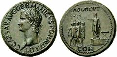 The Roman Empire Gaius, 37 – 41 Sestertius circa 37-38, Æ 27.17 g. C CAESAR AVG GERMANICVS PON M TR POT Laureate head l. Rev. ADLOCVT Gaius, bare-headed and togate, standing l. on platform, r. hand ex