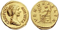 The Roman Empire Crispina, wife of Commodus Aureus circa 180-182, AV 7.26 g. CRISPINA – AVGVSTA Draped bust r., hair in coil at back. Rev. VENVS FELIX Venus seated l., holding Victory and sceptre; bel
