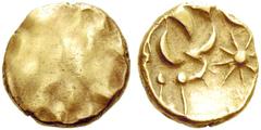 Greek coins Celtic Britain, Corieltauvi Plated stater circa 45-10 BC, AV 5.39 g. Stylised head of Apollo r. Rev. Stylised horse l.; below, star van Arsdell 811-7. Extremely fine