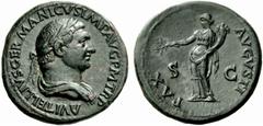 The Roman Empire Vitellius, January – December 69 Sestertius late April-December 69, Æ 24.76 g. Laureate and draped bust r. Rev. Pax standing l., holding branch and cornucopiae. C 67. RIC 118. Very ra