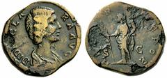 The Roman Empire Didia Clara, Daughter of Didius Julianus Sestertius 193, Æ 20.89 g. Draped bust r. Rev. Hilaritas standing l., holding long palm and cornucopiae. C 4. RIC Didius Julianus 20. Very rar