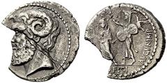 The Collection of Roman Republican Coins of a Student and his Mentor Part II Q. Cornuficius. Denarius, North Africa 42, AR 3.32 g. Head of Jupiter Ammon 1. Rev. [Q. CORNV]FICI AVGVR IMP Veiled Q. Corn