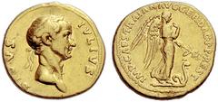 The Collection of Roman Republican Coins of a Student and his Mentor Part II Trajan, 98 – 117 (restoration issue in the name of Caesar). Aureus 98-117 AD, AV 7.10 g. DIVVS – IVLIVS Laureate head of Ca