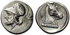 ROMANO-CAMPANIAN COINAGE ANONYMOUS. Didrachm, South Italy (Neapolis ?) 326- 325 BC AR 7.55 g. Obv. Bearded head of Mars left, wearing crested Corinthian helmet; in right field, oak spray. Rev. Head of