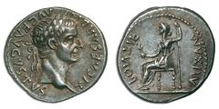THE ROMAN EMPIRE TIBERIUS, 17 (?) September 14–March 16, 37. Denarius, Lyon, 14–37, AR 3.73 g. Obv. TI CAESAR DI [VI] AVG F AVGVSTVS His laureate head right; border of dots. Rev. PONTIF - MAXIM Pax (o