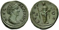 THE ROMAN EMPIRE ANTONINUS PIUS, July 10, 138–March 7, 161. In the name of Faustina I died end October 140. Struck by Antoninus Pius, July 10 138–March 7 161. Sestertius, Rome, after 141, Æ 28.94 g. O