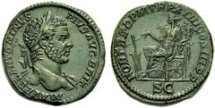 THE ROMAN EMPIRE CARACALLA, autumn 197(?)–April 8, 217. Sestertius, Rome 211, Æ 24.17 g. Obv. M AVREL ANTONINVS - PIVS AVG BRIT His laureate bust right, paludamentum on left shoulder; border of dots. 