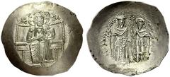 The Empire of Nicaea Theodore I Comnenus-Lascaris, 1208 – 1221 Aspron trachy, Nicaea 1208-1212 (?), EL 3.71 g. Christ enthroned facing, with decorated nimbus, wearing tunic and colobium , holding Book