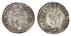 Monete di zecche italiane Ancona Alessandro VI (Rodrigo de Borja y Borja), 1492-1503. Terzo di grosso, AR 1,07 g. ALEXANDER – VI PONT MAX Stemma sormontato da triregno e chiavi decussate, il tutto ent