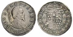 Monete di zecche italiane Parma Alessandro Farnese 1586-1591. Scudo, AR 29,51 g. ALEXANDER FARNE DVX III Busto corazzato a d. Rv. PARMAE ET PLAC ET C Stemma coronato; ai lati, L – S (Lelio Scajoli, ze