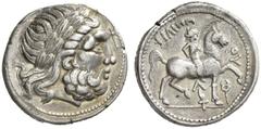 Celtic Coins Eastern Celts in the Danube region and Balkans The Odrisay (?). Tetradrachm imitating late Philip II issue, early 3rd century BC, AR 14.00 g. Laureate head of Zeus r., in upper r. field, 