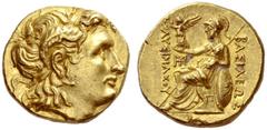 Greek Coins Kings of Thrace. Lysimachus, 323 – 281 and posthumous issues Stater, Pella circa 286-282, AV 8.50 g. Diademed head of the deified Alexander r., with horn of Ammon. Rev. BAΣIΛEΩΣ / ΛΥΣIMAXO