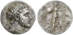 Greek Coins Achaeus, 220 – 214 Tetradrachm, Sardis 220-214, AR 16.76 g. Diademed and draped bust r. Rev. BAΣIΛEΩΣ -?AXAIOΥ Athena Promachos advancing l., holding shield decorated with anchor and hurli