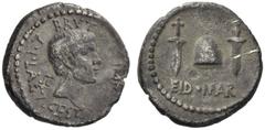 The Roman Republic M. Iunius Brutus with L. Plaetorius Caestianus. Denarius, Northern Greece circa 43-42, AR 3.58 g. BRVTVS IMP L·PLAET ·CEST Bare head of Brutus r. Rev. EID·MAR Pileus between two dag