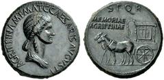 The Roman Empire In the name of Agrippina Senior, mother of Gaius Sestertius circa 37-41, Æ 28.38 g. AGRIPPINA M F MAT C CAESARIS AVGVSTI Draped bust r., hair falling in long plait at the back. Rev. S