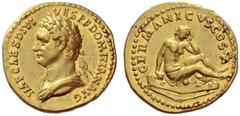 The Roman Empire Domitian augustus, 81 – 96 Aureus 84, AV 7.73 g. IMP CAES DIVI – VESP F DOMITIAN AVG Laureate and draped bust l. Rev. GERMANICVS COS X Germania seated r. on shield, in attitude of mou