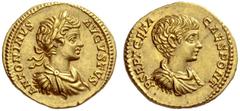 The Roman Empire Caracalla, 198 – 217 Aureus 199-200, AV 7.05 g. ANTONINVS – AVGVSTVS Laureate, draped and cuirassed bust of Caracalla r. Rev. P SEPT GETA – CAES PONT Bareheaded, draped and cuirassed 