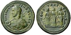 The Roman Empire Constantius Chlorus caesar, 293 – 305 Bronze medallion 293-305, Æ 23.45 g. MAXIMIAN – VS NO – B CAES Laureate and cuirassed bust l., with aegis on breastplate, holding spear on r. sho