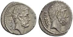 The JD collection of Roman Republican Coins part III – Session II M. Junius Brutus . Denarius 54, AR 4.05 g. BRVTVS Head of L. Junius Brutus r. Rev. AHALA Head of C. Servilius Ahala r. Babelon Julia 3