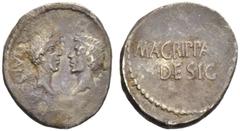The JD collection of Roman Republican Coins part III – Session II Octavianus and M. Vipsanius Agrippa. Denarius, mint moving with Octavian circa 38, AR 3.80 g. DIVOS IVLIVS - DIVI·F Confronted heads o