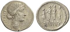 Roman Republican Coins M. Junius Brutus . Denarius 54, AR 4.22 g. LIBERTAS Head of Libertas r. Rev. The consul L. Junius Brutus walking l. between two lectors preceded by an accensus . In exergue, BRV