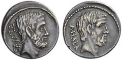 Roman Republican Coins M. Junius Brutus . Denarius 54, AR 4.15 g. BRVTVS Head of L. Iunius Brutus r. Rev. AHALA Head of C. Servilius Ahala r. Babelon Julia 30 and Servilia 17. Sydenham 932. RBW 1543. 