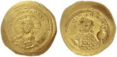 The Byzantine Empire Constantine IX Monomachus, 1042 – 1055 Histamenon 1042-1055, AV 4.35 g. Facing bust of Christ, nimbate, raising r. hand in benediction and holding book of Gospels in l. Rev. Bust 