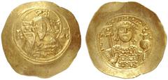 The Byzantine Empire Michael VII, Ducas 1071 – 1078, with colleagues from 1074 Histamenon 1071-1078, AV 4.45 g. Bust of Christ facing, nimbate, raising r. hand in benediction and holding book of Gospe