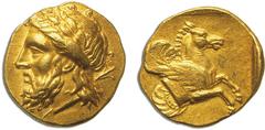JDL Collection Part II: Geek Coins ASIA. MYSIA. LAMPSACUS, Stater c. 360–340, Persic standard, AV 8.47 g. Obv. Laureate and bearded head of Zeus left, lotus-tipped sceptre on right shoulder. Rev. Fore