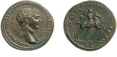 JDL Collection Part II: Roman Coins THE ROMAN EMPIRE. TRAJAN, January 28, 98–August 7, 117. Sestertius, Rome c. 104/105-107, Æ 25.11 g. Obv. IMP CAES NERVAE TRAIANO AVG GER DAC P M TR P COS V P P His 