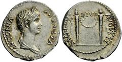 The Roman Empire In the name of Antonia, wife of Nero Claudius Drusus Denarius 41-42, AR 3.69 g. ANTONIA – AVGVSTA Draped bust of Antonia r., wearing barley wreath, hair falling down neck in plait. Re