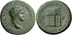 The Roman Empire Nero, 54 – 68 Sestertius, Lugdunum 67, Æ 26.67 g. IMP NERO CAESAR AVG P MAX TR POT P P Laureate head r. with small globe at point of bust. Rev. PACE P R TERRA MARIQ PARTA IANVM CLVSIT