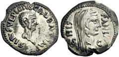 The Roman Empire Galba, Imperator from 2 April 68 and Augustus from 8 June (?) 68 to 15 January, 69 Denarius, Carthago October 68-early 69, AR 3.24 g. SER SVLPICIVS GALBA IMP Bare head r. Rev. HIS – P