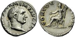 The Roman Empire Vitellius, 2 January – 20 December 69 (recognised as Emperor in Rome on 19 April) Denarius circa late April-20 December 69, AR 3.43 g. [A VITELLIV]S GERM IMP AVG TR P Laureate head r.