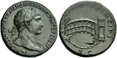 The Roman Empire Trajan, 98 – 117 Sestertius 2nd half 107-110, Æ 27.12 g. IMP CAES NERVAE TRAIANO AVG GER DAC P M TR P COS V P P Laureate head r., drapery on l. shoulder. Rev. S P Q R OPTIMO PRINCIPI 
