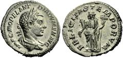 The Roman Empire Diadumenian augustus, 16 May – (?) July 218 Denarius 16 May - (?) July 218, AR 3.51 g. IMP C M OPEL ANT DIADVMENIAN AVG Laureate and draped bust r., seen from behind. Rev. FELICITAS T
