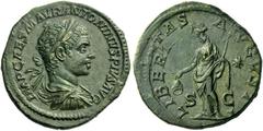 The Roman Empire Elagabalus, 218-222 Sestertius 219, Æ 25.69 g. IMP CAES M AVR ANTONINVS PIVS AVG Laureate, draped and cuirassed bust r., seen from behind. Rev. LIBERTAS AVGVSTI / S – C Libertas, drap