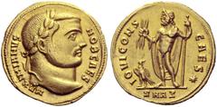 The Roman Empire Galerius caesar, 293 – 305 Aureus, Antioch 293-295, AV 5.36 g. MAXIMIANVS – NOB CAES Laureate head r. Rev. IOVI CONS – CAES * Jupiter, nude but for cloak, standing facing, bearded, la